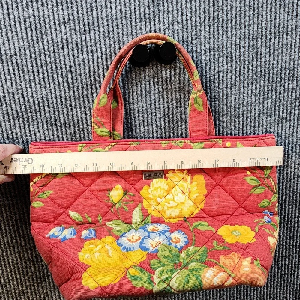 Pierre Deux Handbag Womens Medium Red Floral Quilted Cotton French Country Purse